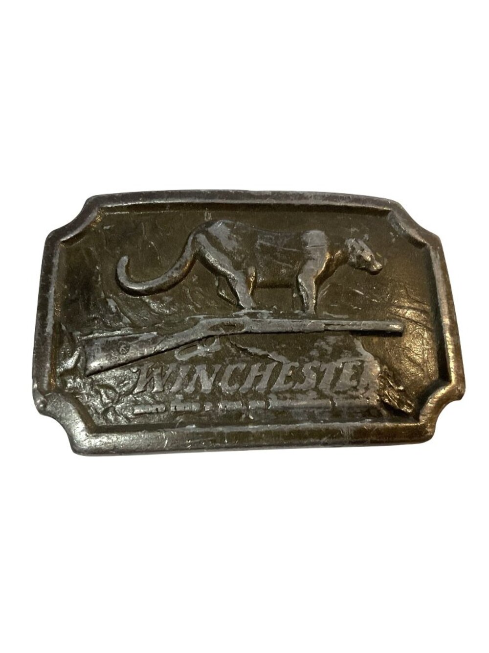 Vintage 1976 Winchester Belt Buckle By Indiana Metal Craft Panther Design 3.5"
